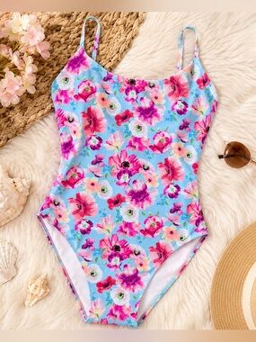 Victoria’s Secret Floral One Piece Swimsuit Strappy Back Blue XXL